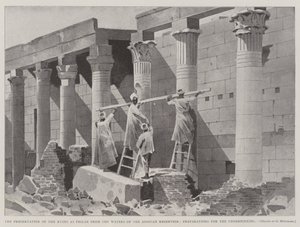 Assouan貯水池の水域からフィラエでの遺跡の保存、土台の準備 作： Charles Auguste Loye